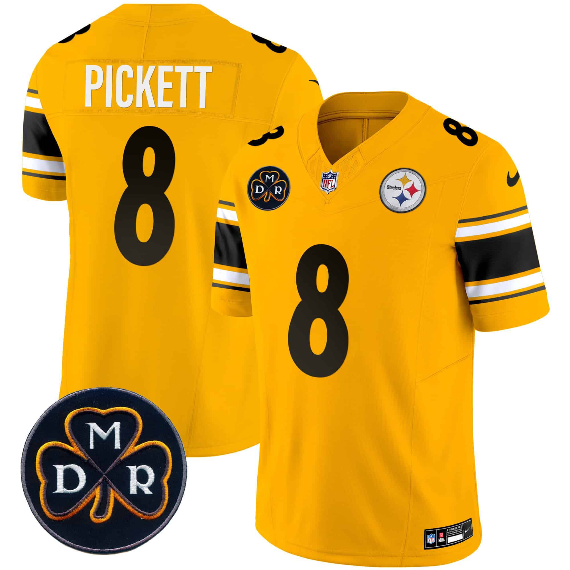 Men Pittsburgh Steelers #8 Pickett Yellow 2024 Nike DMR Patch Vapor Limited NFL Jersey